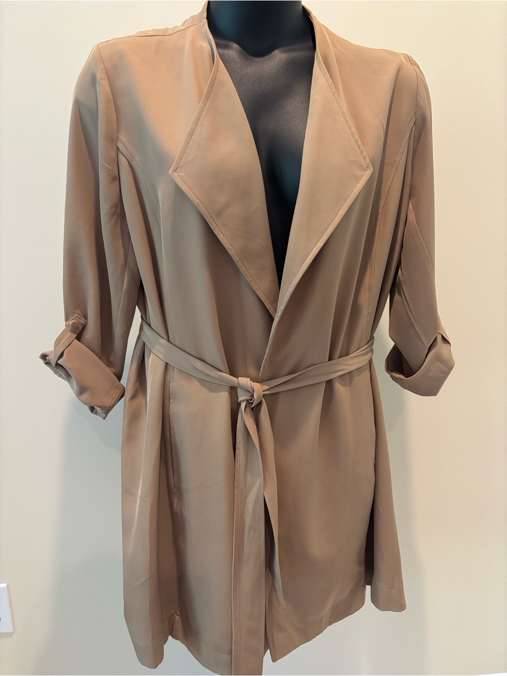 Alfani Taupe Tie-Waist Trench Coat